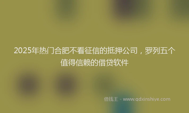 2025年热门合肥不看征信的抵押公司，罗列五个值得信赖的借贷软件