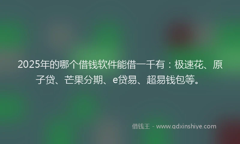 2025年的哪个借钱软件能借一千有：极速花、原子贷、芒果分期、e贷易、超易钱包等。