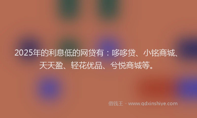 2025年的利息低的网贷有：哆哆贷、小铭商城、天天盈、轻花优品、兮悦商城等。
