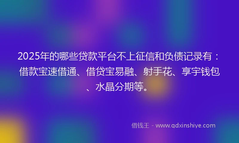 2025年的哪些贷款平台不上征信和负债记录有：借款宝速借通、借贷宝易融、射手花、享宇钱包、水晶分期等。
