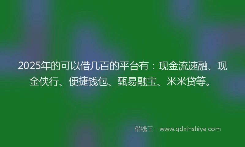 2025年的可以借几百的平台有：现金流速融、现金侠行、便捷钱包、甄易融宝、米米贷等。