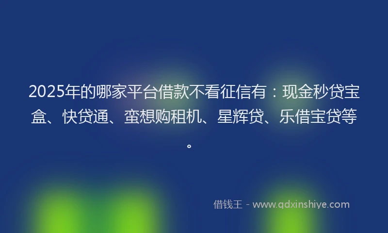 2025年的哪家平台借款不看征信有：现金秒贷宝盒、快贷通、蛮想购租机、星辉贷、乐借宝贷等。