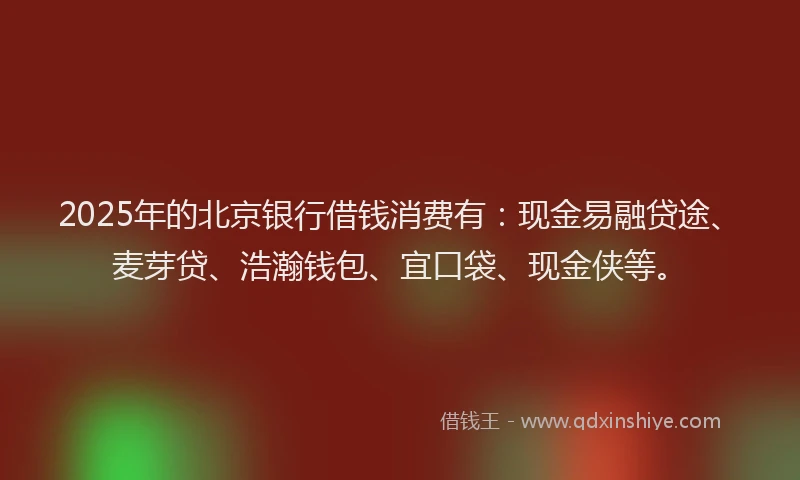 2025年的北京银行借钱消费有：现金易融贷途、麦芽贷、浩瀚钱包、宜口袋、现金侠等。