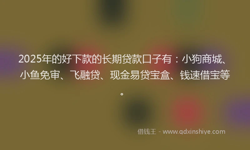 2025年的好下款的长期贷款口子有：小狗商城、小鱼免审、飞融贷、现金易贷宝盒、钱速借宝等。