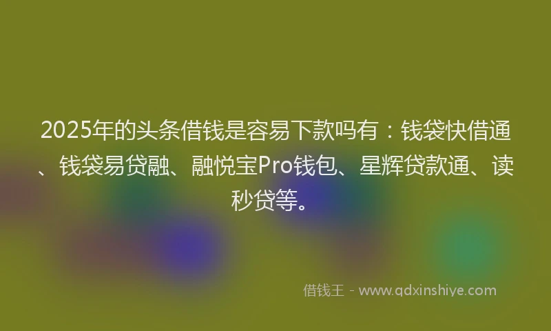 2025年的头条借钱是容易下款吗有：钱袋快借通、钱袋易贷融、融悦宝Pro钱包、星辉贷款通、读秒贷等。