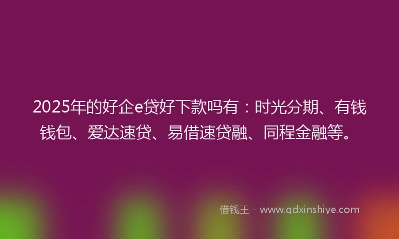 2025年的好企e贷好下款吗有：时光分期、有钱钱包、爱达速贷、易借速贷融、同程金融等。