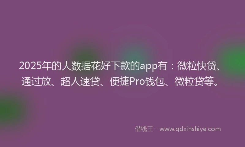 2025年的大数据花好下款的app有：微粒快贷、通过放、超人速贷、便捷Pro钱包、微粒贷等。