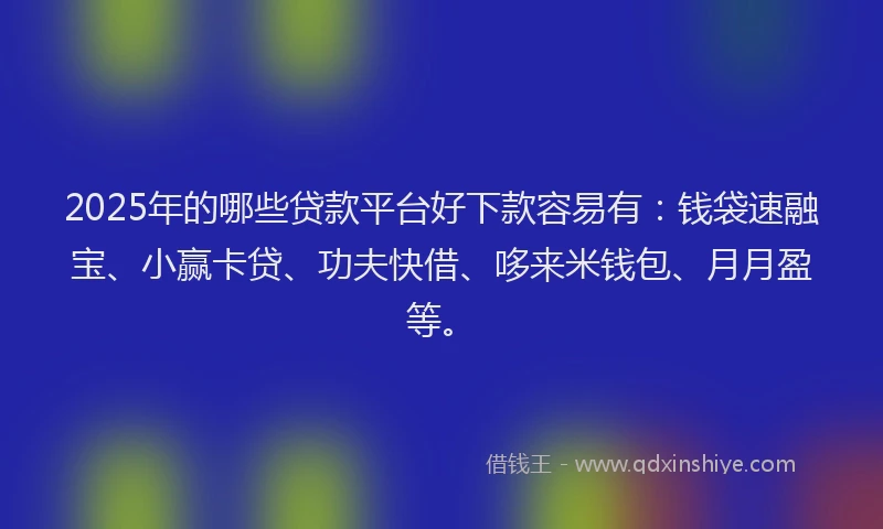 2025年的哪些贷款平台好下款容易有：钱袋速融宝、小赢卡贷、功夫快借、哆来米钱包、月月盈等。