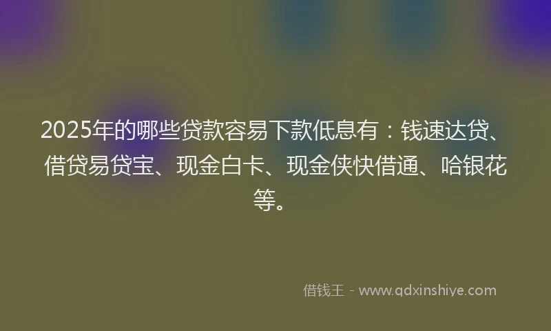 2025年的哪些贷款容易下款低息有：钱速达贷、借贷易贷宝、现金白卡、现金侠快借通、哈银花等。