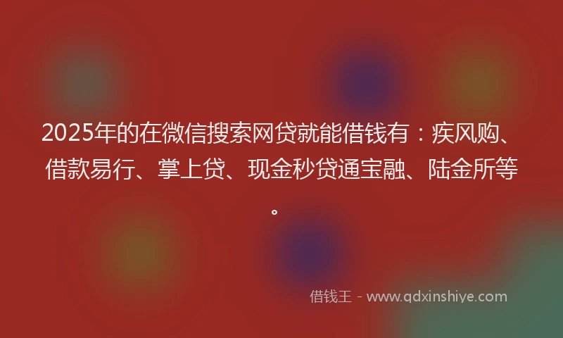 2025年的在微信搜索网贷就能借钱有：疾风购、借款易行、掌上贷、现金秒贷通宝融、陆金所等。