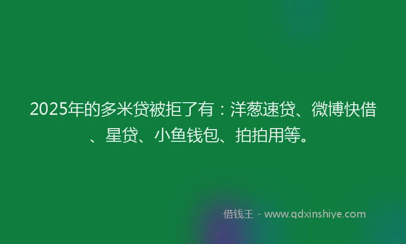 2025年的多米贷被拒了有：洋葱速贷、微博快借、星贷、小鱼钱包、拍拍用等。