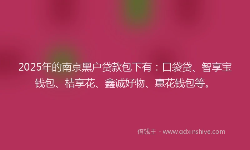 2025年的南京黑户贷款包下有：口袋贷、智享宝钱包、桔享花、鑫诚好物、惠花钱包等。
