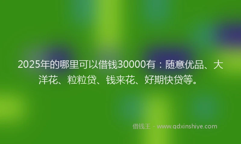 2025年的哪里可以借钱30000有：随意优品、大洋花、粒粒贷、钱来花、好期快贷等。