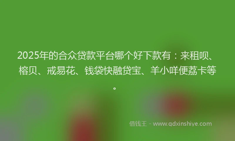 2025年的合众贷款平台哪个好下款有：来租呗、榕贝、戒易花、钱袋快融贷宝、羊小咩便荔卡等。
