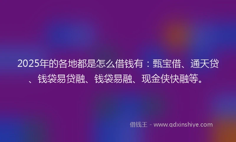 2025年的各地都是怎么借钱有：甄宝借、通天贷、钱袋易贷融、钱袋易融、现金侠快融等。
