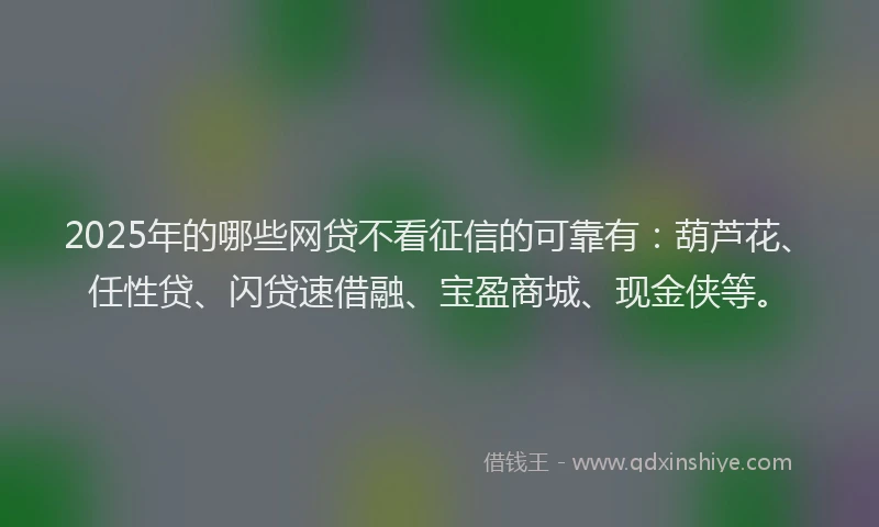 2025年的哪些网贷不看征信的可靠有：葫芦花、任性贷、闪贷速借融、宝盈商城、现金侠等。