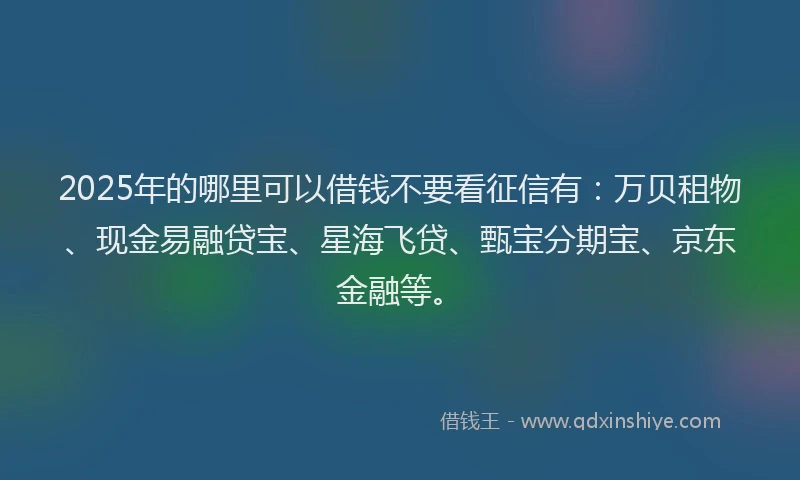 2025年的哪里可以借钱不要看征信有：万贝租物、现金易融贷宝、星海飞贷、甄宝分期宝、京东金融等。