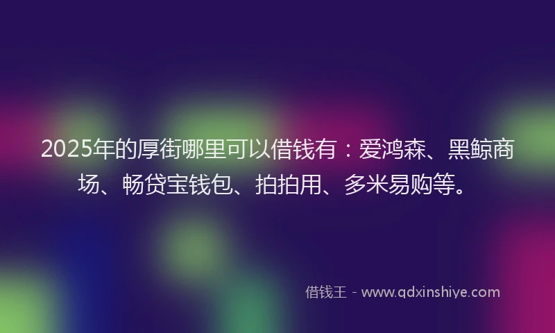 2025年的厚街哪里可以借钱有：爱鸿森、黑鲸商场、畅贷宝钱包、拍拍用、多米易购等。