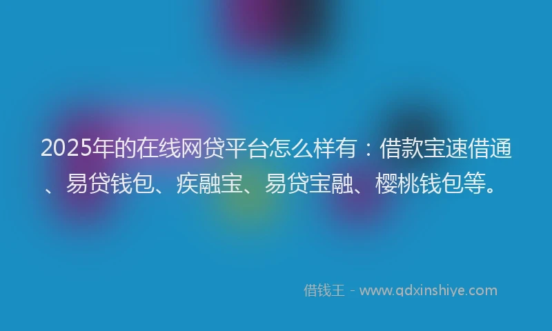 2025年的在线网贷平台怎么样有：借款宝速借通、易贷钱包、疾融宝、易贷宝融、樱桃钱包等。