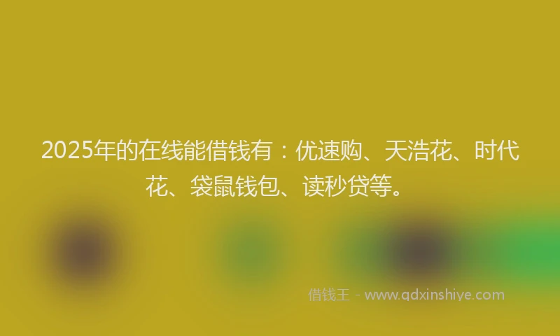 2025年的在线能借钱有：优速购、天浩花、时代花、袋鼠钱包、读秒贷等。