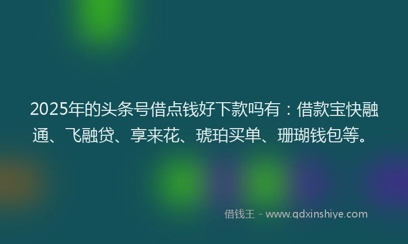 2025年的头条号借点钱好下款吗有:借款宝快融通、飞融贷、享来花、琥珀买单、珊瑚钱包等。