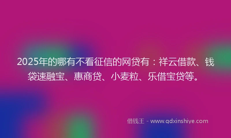 2025年的哪有不看征信的网贷有：祥云借款、钱袋速融宝、惠商贷、小麦粒、乐借宝贷等。