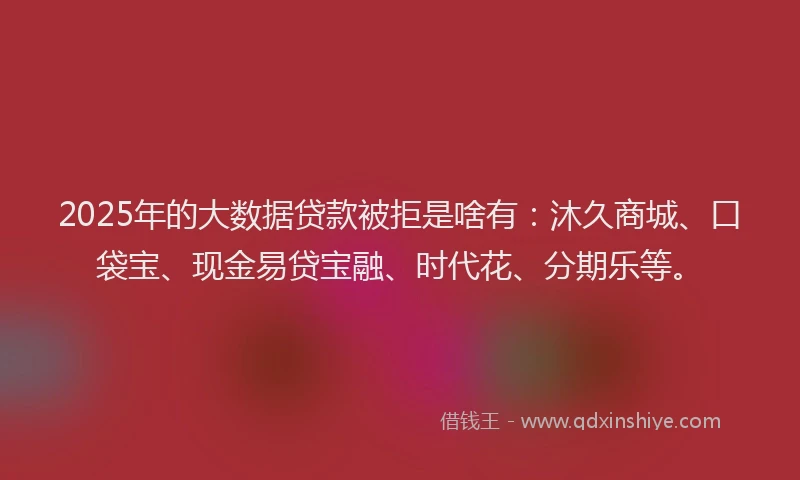 2025年的大数据贷款被拒是啥有：沐久商城、口袋宝、现金易贷宝融、时代花、分期乐等。