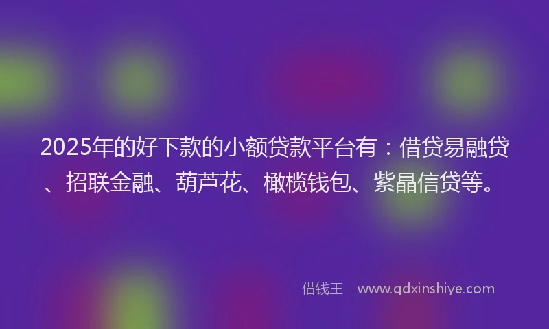 2025年的好下款的小额贷款平台有：借贷易融贷、招联金融、葫芦花、橄榄钱包、紫晶信贷等。