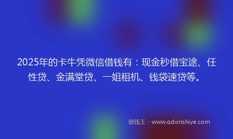 2025年的卡牛凭微信借钱有：现金秒借宝途、任性贷、金满堂贷、一姐租机、钱袋速贷等。
