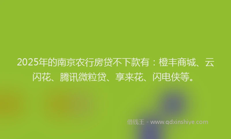 2025年的南京农行房贷不下款有：橙丰商城、云闪花、腾讯微粒贷、享来花、闪电侠等。