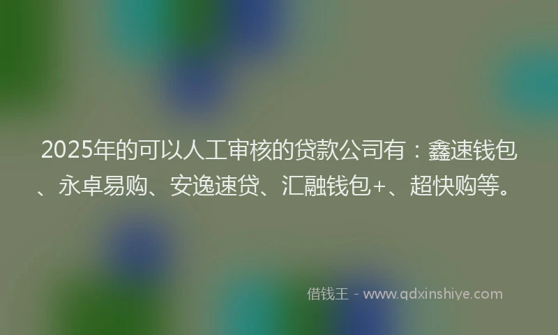 2025年的可以人工审核的贷款公司有：鑫速钱包、永卓易购、安逸速贷、汇融钱包+、超快购等。