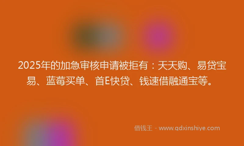 2025年的加急审核申请被拒有：天天购、易贷宝易、蓝莓买单、首E快贷、钱速借融通宝等。
