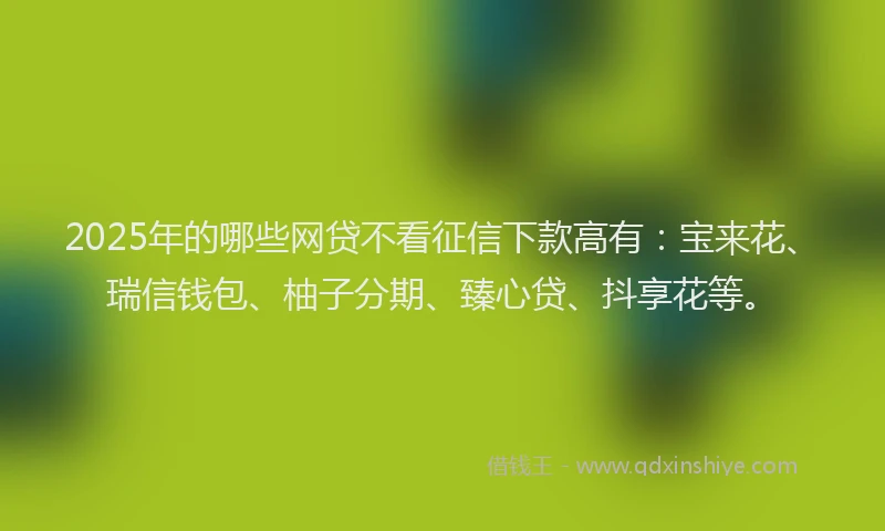 2025年的哪些网贷不看征信下款高有：宝来花、瑞信钱包、柚子分期、臻心贷、抖享花等。