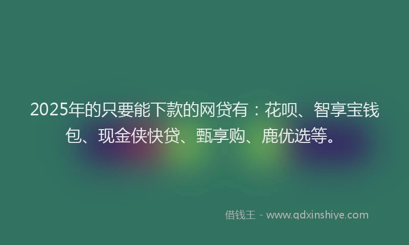 2025年的只要能下款的网贷有：花呗、智享宝钱包、现金侠快贷、甄享购、鹿优选等。