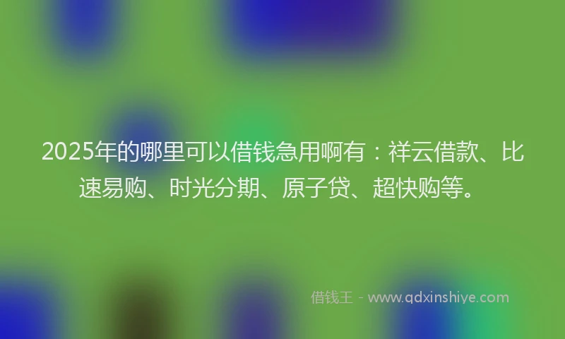 2025年的哪里可以借钱急用啊有：祥云借款、比速易购、时光分期、原子贷、超快购等。