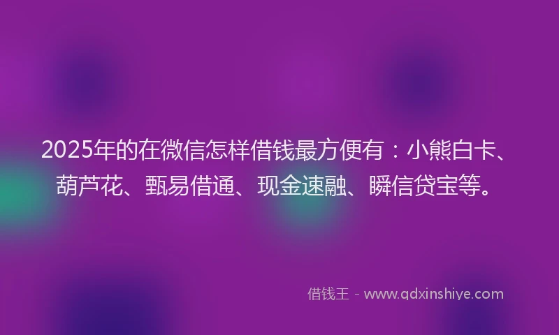 2025年的在微信怎样借钱最方便有：小熊白卡、葫芦花、甄易借通、现金速融、瞬信贷宝等。
