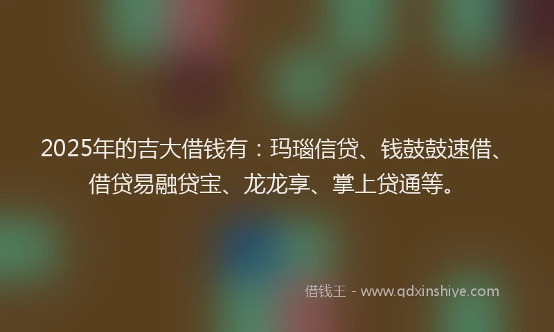 2025年的吉大借钱有：玛瑙信贷、钱鼓鼓速借、借贷易融贷宝、龙龙享、掌上贷通等。