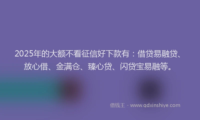 2025年的大额不看征信好下款有：借贷易融贷、放心借、金满仓、臻心贷、闪贷宝易融等。
