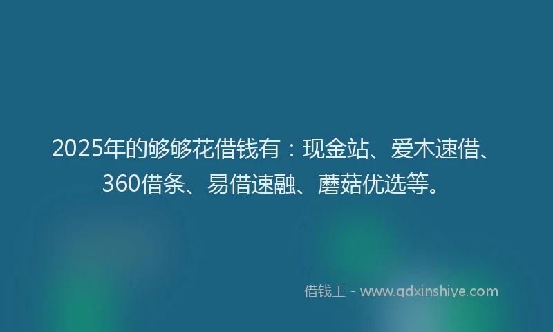 2025年的够够花借钱有：现金站、爱木速借、360借条、易借速融、蘑菇优选等。
