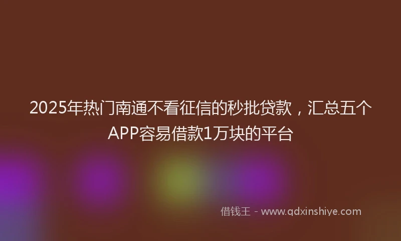 2025年热门南通不看征信的秒批贷款，汇总五个APP容易借款1万块的平台