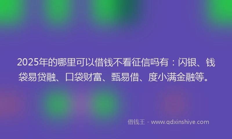 2025年的哪里可以借钱不看征信吗有：闪银、钱袋易贷融、口袋财富、甄易借、度小满金融等。