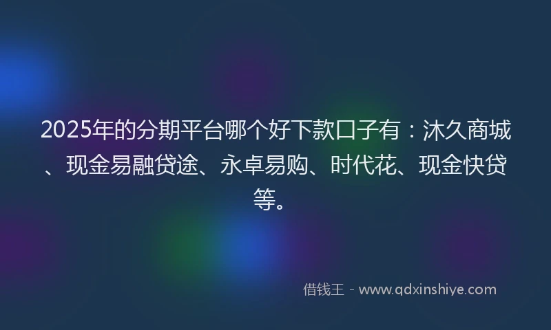 2025年的分期平台哪个好下款口子有：沐久商城、现金易融贷途、永卓易购、时代花、现金快贷等。