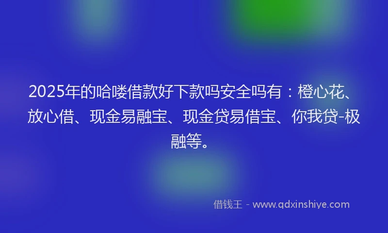 2025年的哈喽借款好下款吗安全吗有：橙心花、放心借、现金易融宝、现金贷易借宝、你我贷-极融等。