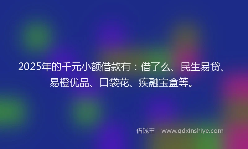 2025年的千元小额借款有：借了么、民生易贷、易橙优品、口袋花、疾融宝盒等。
