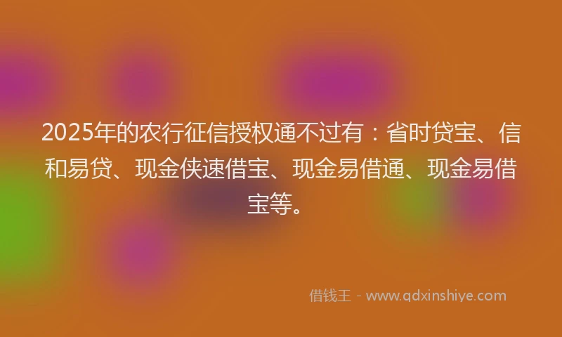 2025年的农行征信授权通不过有：省时贷宝、信和易贷、现金侠速借宝、现金易借通、现金易借宝等。