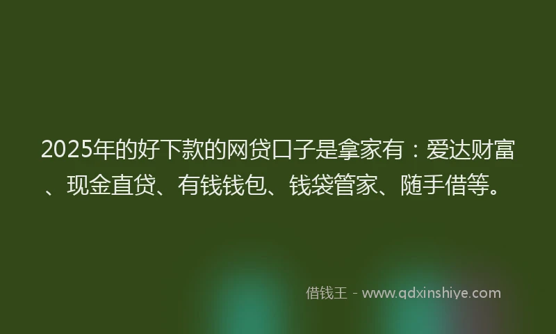 2025年的好下款的网贷口子是拿家有：爱达财富、现金直贷、有钱钱包、钱袋管家、随手借等。