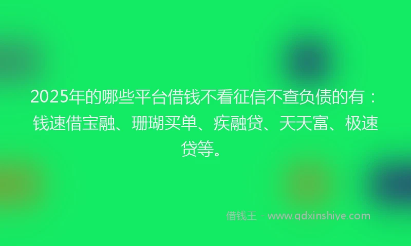 2025年的哪些平台借钱不看征信不查负债的有：钱速借宝融、珊瑚买单、疾融贷、天天富、极速贷等。