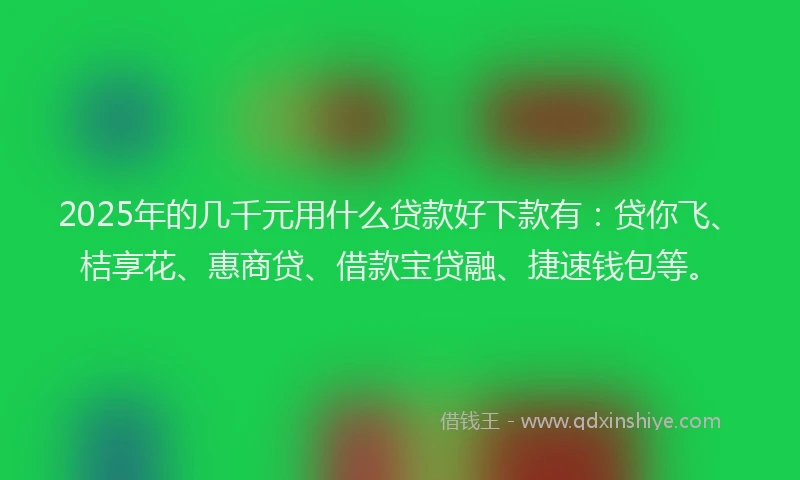 2025年的几千元用什么贷款好下款有：贷你飞、桔享花、惠商贷、借款宝贷融、捷速钱包等。
