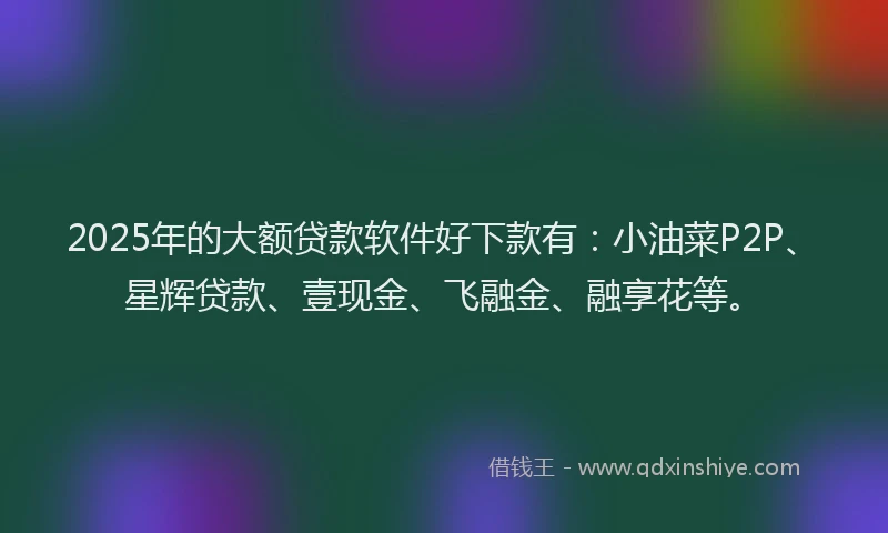 2025年的大额贷款软件好下款有：小油菜P2P、星辉贷款、壹现金、飞融金、融享花等。