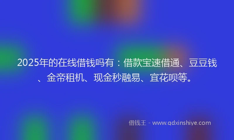 2025年的在线借钱吗有：借款宝速借通、豆豆钱、金帝租机、现金秒融易、宜花呗等。